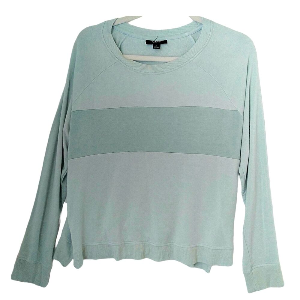 Alfani Intamates Womens Blue Foam Striped Crewneck Long Sleeve Knit Pullover M
